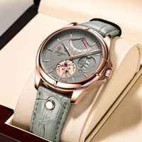 Montre à quartz POEDAGAR 802 en or rose, cadran squelette, bracelet en cuir, étanche, lumineuse, montre de luxe pour homme d'affaires
