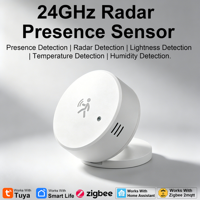 Smart Zigbee Human Presence Sensor 24G mmWave Radar,PIR Motion,Illuminance Temp Humidity,For Tuya Z2M Home Security Automation