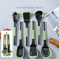 Ensemble de 7 Ustensiles de Cuisine Antiadhésifs en Silicone avec Manche en Nylon Résistant à la Chaleur, Inclut une Spatule