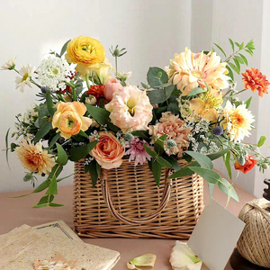 Nueva cesta de flores de mimbre rústica Natural de moda para el hogar boda fiesta Festival decoración de Navidad cesta de flores de ratán - Product Image 2