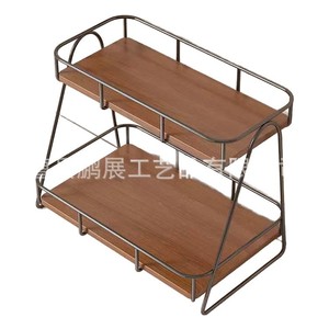 ชั้นวางของไม้สองชั้นโครงสีดำสีวอลนัท 29x14x24.5 ซม. ห้องครัวห้องน้ำออแกไนเซอร์สำหรับอุปกรณ์อาบน้ำและเครื่องปรุงรส - Product Image 5