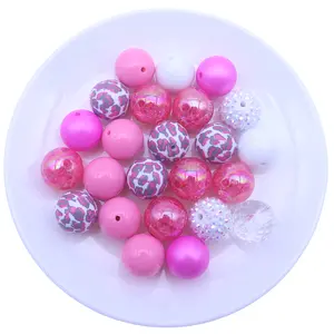 Loose Chunky 20mm 100pcs Rose White Black Randomly Mixed Acrylic Gumball Easter Beads for Holiday Decoration #105