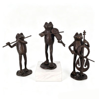 Ensemble de figurines de grenouilles musiciennes en fonte, statue de groupe de grenouilles, sculpture animale moderne, décoration de table pour la maison, artisanat en métal fait main