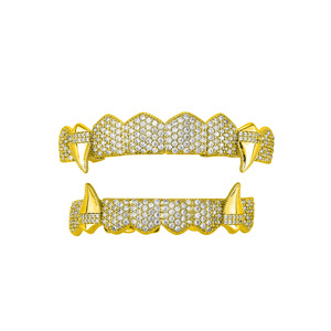 Hip Hop - Grillz de Oro de 18K con Llama Roja y Colmillos de Vampiro, para Dientes Superiores e Inferiores, para <span class=keywords><strong>Hombre</strong></span>, <span class=keywords><strong>Disfraz</strong></span> de Cosplay de <span class=keywords><strong>Rapero</strong></span> - Product Image 2