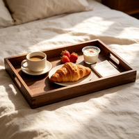 Plateau de service rectangulaire moderne en bois d'acacia, luxueux et écologique, avec assiette à dessert et plateau à thé pour la maison, le café, les fêtes et les buffets