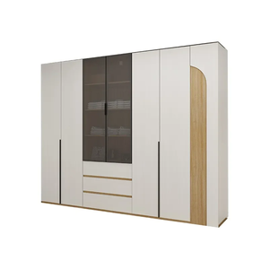 Armoire moderne avec portes en verre et 2 tiroirs, design à portes coulissantes, meuble de chambre minimaliste, armoire de rangement grande capacité - Product Image 1