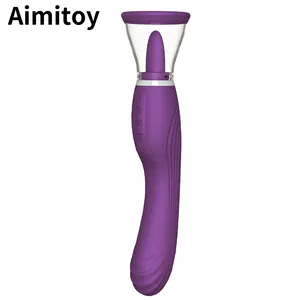 Aimitoy-juguete sexual 3 en 1 para mujer, bomba de pezón, dispositivos de succión para lamer, Varita, masturbación femenina, vibrador de lengua