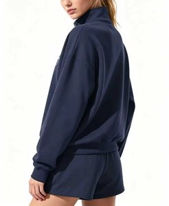 Sweat-shirt à capuche athlétique personnalisé pour femme, en molleton de coton et polyester, avec col montant et fermeture éclair 1/4 - Product Image 4