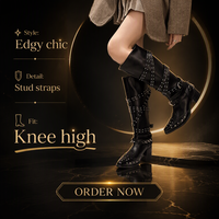 Bottes d'hiver plates pour femmes, talons épais et fins, dessus en PU, doublure en mesh, semelle extérieure en caoutchouc, semelle plateforme
