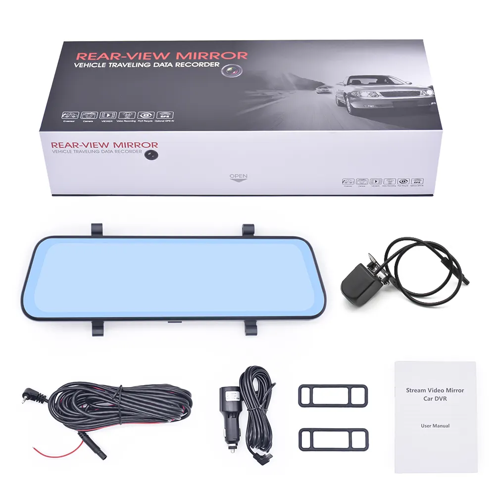 Telecamera di guida fotocamera anteriore e posteriore multimediale 1080P scatola nera auto DVR 9.66 pollici auto DVR full HD DVR retrovisore DVR