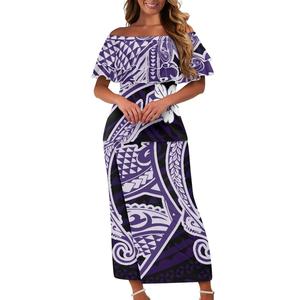 Venta al por mayor Samoan tradicional tatuaje estampado vestido de <span class=keywords><strong>mujer</strong></span> personalizado barato Polinesia impreso señoras isla conjunto de dos piezas Puletasi - Product Image 4