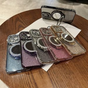 Staffa magnetica placcato cassa del telefono per <span class=keywords><strong>iPhone</strong></span> 16 15 14 13 12 Pro Max <span class=keywords><strong>11</strong></span> Glitter specchietto <span class=keywords><strong>Cover</strong></span> del telefono con supporto - Product Image 5