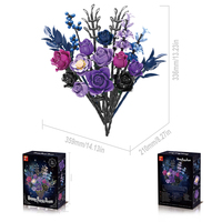 Bouquet de fleurs violettes en blocs de construction à petites particules, ornement de rose à brancher, fleur éternelle portable, cadeau d'anniversaire