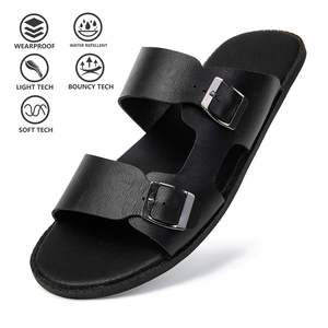 Sandales pour hommes de grande taille pour les vacances à la plage, en cuir et caoutchouc, semelle décontractée antidérapante, respirante, sandales décontractées d'été, pantoufles en cuir pour hommes - Product Image 2