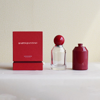 Bouteille de Parfum Vide Rouge Vintage de 50 ml en Verre de Luxe, de Haute Qualité, de Forme Ronde, avec Pulvérisateur, Bouchon et Étiquettes, Rechargeable