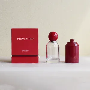 Botol parfum semprot kustom kaca 50ml, desain bulat mewah kualitas tinggi dengan tutup