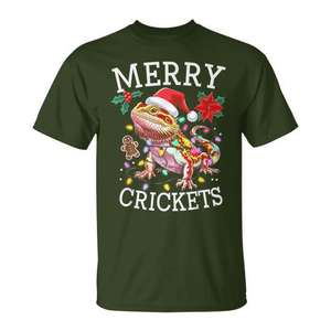Camiseta con estampado de dragón barbudo y luces navideñas Merry Crickets - Product Image 1