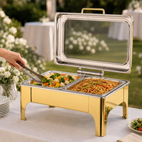 Plat à chafing rectangulaire de luxe en acier inoxydable doré 9L pour service de traiteur, hôtel et banquet
