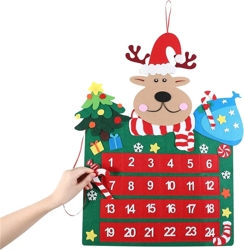 Niños hogar aula hecho a mano fieltro 3D Navidad cuenta regresiva decoración 24 días Reno colgante Calendario de Adviento