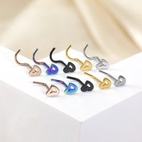 Anneau de nez en acier chirurgical 316L, forme cœur creux, clou de nez en L à vis, boucle d'oreille hypoallergénique pour cartilage, pour peaux sensibles