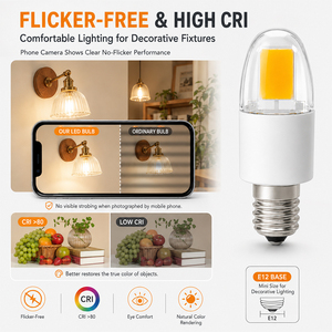 หลอดไฟแอลอีดีแบบเชิงเทียน E12 2.5 วัตต์ COB ปรับความสว่างได้ 250-280 ลูเมน AC 120V 230V 360 องศา CE ETL RoHS 15000 ชั่วโมง รับประกัน 2 ปี สำหรับโรงแรม - Product Image 4