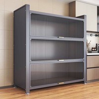Meuble de rangement pour salon et cuisine, étagère en acier avec porte vitrée, grande capacité, meuble multi-niveaux