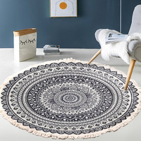 Runde Getuftete Teppiche mit Quasten-Design Geometrisches Muster Drucktechnik Rutschfest Waschbar Polyester für Wohnungsdekoration