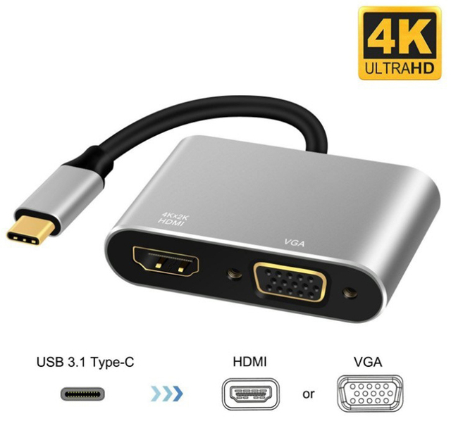 USB-C Docking Station 2-in-1 to HDTV /VGA Converter HD Dual Video Interface Adapter for macbook Laptop Phone to Tv Projector