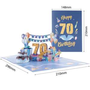Carte de vœux 3D pop-up Winpsheng pour 70e anniversaire avec musique, découpe laser, design de gâteau en papier et ballon - Product Image 3
