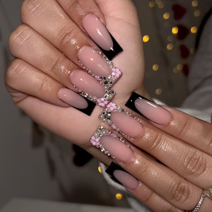 สติ๊กเกอร์ติดเล็บปลอม24ชิ้นทำด้วยมือสำหรับเด็กผู้หญิงทำมือพลอยเทียมดอกไม้ปลอมแบบถอดออกได้ทำเสร็จแล้ว - Product Image 6