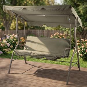 Balançoire de jardin 3 places Galileo avec auvent solaire vert, style traditionnel, tissu polyester 600D, coussin lavable à la main - Est - Product Image 3