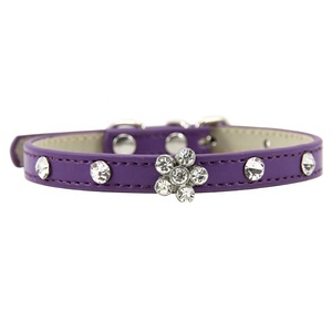 Collar de Lujo Moderno para Gato y Perros Pequeños Elegante con Pedrería Brillante y Adorno de Flor Bonita Patrón Sólido Hecho de <span class=keywords><strong>PU</strong></span> - Product Image 5