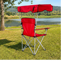 Chaise de camping pliable portable avec auvent pare-soleil et porte-gobelet, en tissu Oxford 600D, pour la plage, la pêche et les activités de plein air
