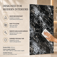 Panneau mural en PVC haute brillance MORLENX, texture de pierre de cristal noir, feuille de marbre UV, pour projet d'aménagement intérieur d'hôtel de luxe