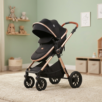 Poussette bébé à poignée réversible et position haute, roues en caoutchouc anti-crevaison, absorption des chocs, grand landau souple, cadre en aluminium