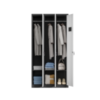 Casier en acier robuste à 3 portes, cadre noir, porte blanche, armoire de vestiaire en métal, casier de rangement pour le personnel de bureau et de salle de sport