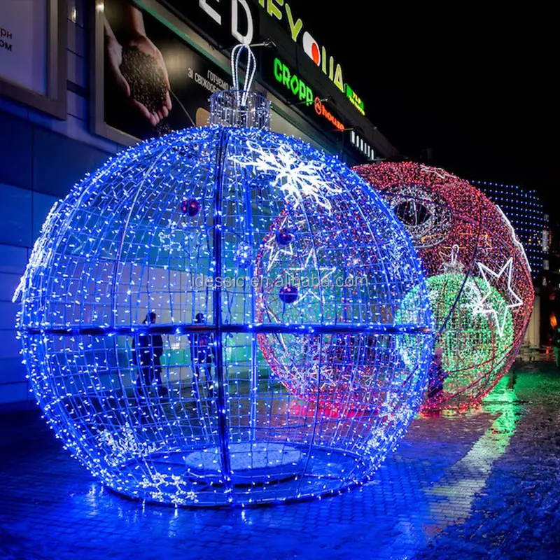 Bolas de Navidad iluminadas extra grandes para exteriores, adornos iluminados con marco de alambre, pantallas para decoración de centro comercial