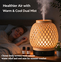 Diffuseur d'huiles essentielles d'aromathérapie 200 ml en bambou tressé, humidificateur à brume froide pour grande chambre, maison, bébé, humidificateur à lumière chaude