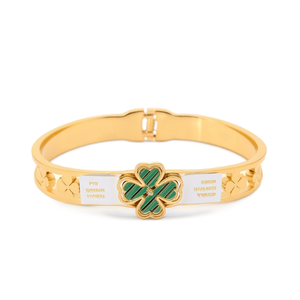 สร้อยข้อมือสแตนเลสสตีลชุบทอง PVD ลายใบโคลเวอร์สีเขียว สำหรับผู้หญิง เครื่องประดับแฟชั่น - Product Image 2