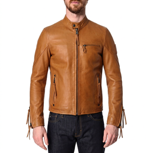 Custom <b>Leather</b> <b>Jacket</b> Men Stand Collar Zip Up <b>Long</b> Sleeve Casual Fashion Motorcycle Style Outerwear - Product Image 1