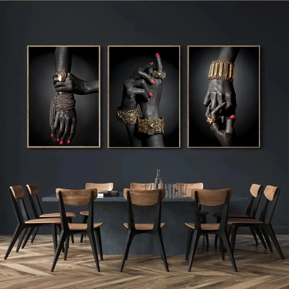Living Room Bedroom Home Decor Nordic Wall Art Black Hand and Gold Bracelet printed picture canvas