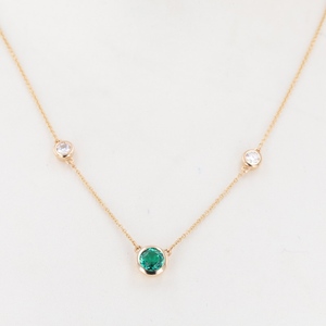 Collares de joyería fina de laboratorio, Esmeralda, Colombia, piedra redonda, Diamante de 14k, oro de 17 pulgadas - Product Image 1