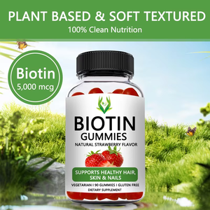 Gomitas de Biotina con Sabor a Fresa, Suplemento Dietético para el Crecimiento del Cabello, la Piel y las Uñas, y para un Cuerpo Saludable en Adultos - Product Image 5
