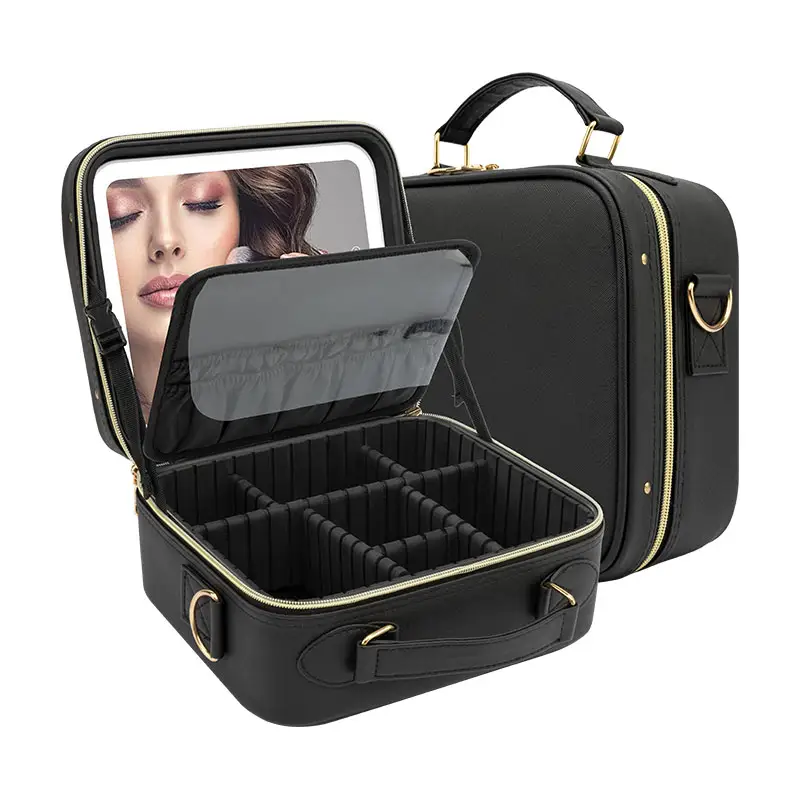 Tùy chỉnh chuyên nghiệp nhỏ trang điểm túi với Led Gương Set du lịch PU make up Box trường hợp Pouch Organizer Mini Túi mỹ phẩm cho phụ nữ
