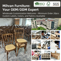 Chaise de salle à manger ergonomique en bois massif courbé avec dossier en rotin naturel et assise en mousse, empilable, pour restaurant, hôtel, mariage, bistrot, vente en gros