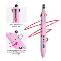 Stylo de maquillage double embout 4-en-1 avec brosse à cils, crayon à sourcils, eye-liner, crayon à lèvres, surligneur, imperméable et longue tenue