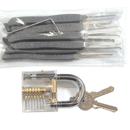 YH9231 Lockmall 11 pieces Unlocking Lock Pick Set with Transparent padlock