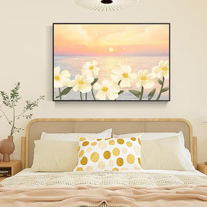 Peinture murale <span class=keywords><strong>de</strong></span> paysage magnifique en gros : <span class=keywords><strong>Coucher</strong></span> <span class=keywords><strong>de</strong></span> <span class=keywords><strong>soleil</strong></span> floral sur <span class=keywords><strong>la</strong></span> <span class=keywords><strong>mer</strong></span>, paysage côtier, style pastel - Product Image 1