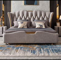 Lit King Size de Luxe au Design Moderne, Lit de Chambre Principal en Cuir avec Rangement, Vente Chaude