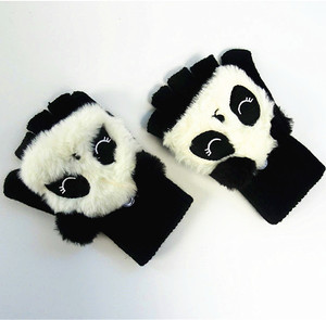 Winter Warme Handschoenen Met Flip-Top Dierenpandahandschoenen Pluche Halve Vingerhandschoenen - Product Image 5